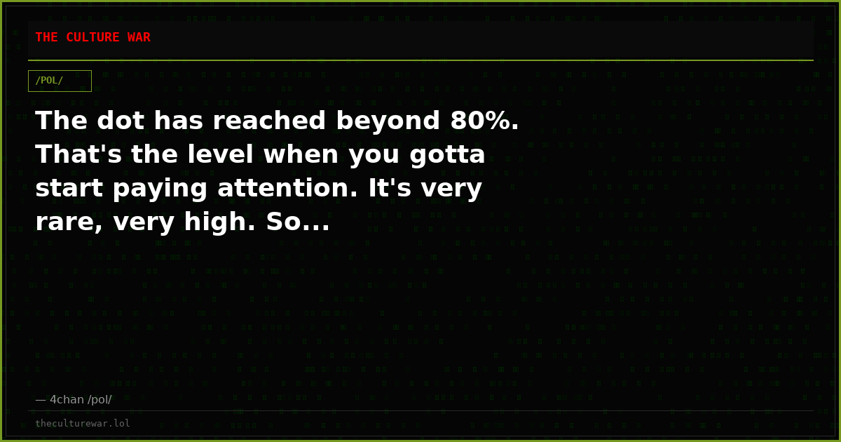 The dot has reached beyond 80%. That's the level when you gotta start paying attention. It's very rare, very high. So...