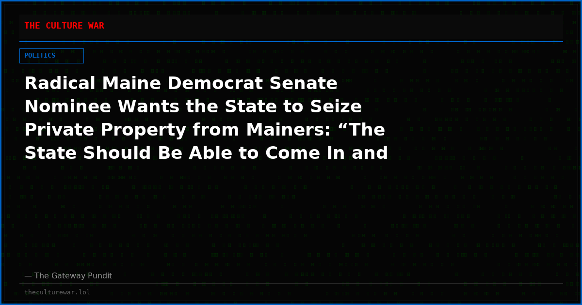 Radical Maine Democrat Senate Nominee Wants the State to Seize Private Property from Mainers: “The State Should Be Able to Come In and Take These Places Over”