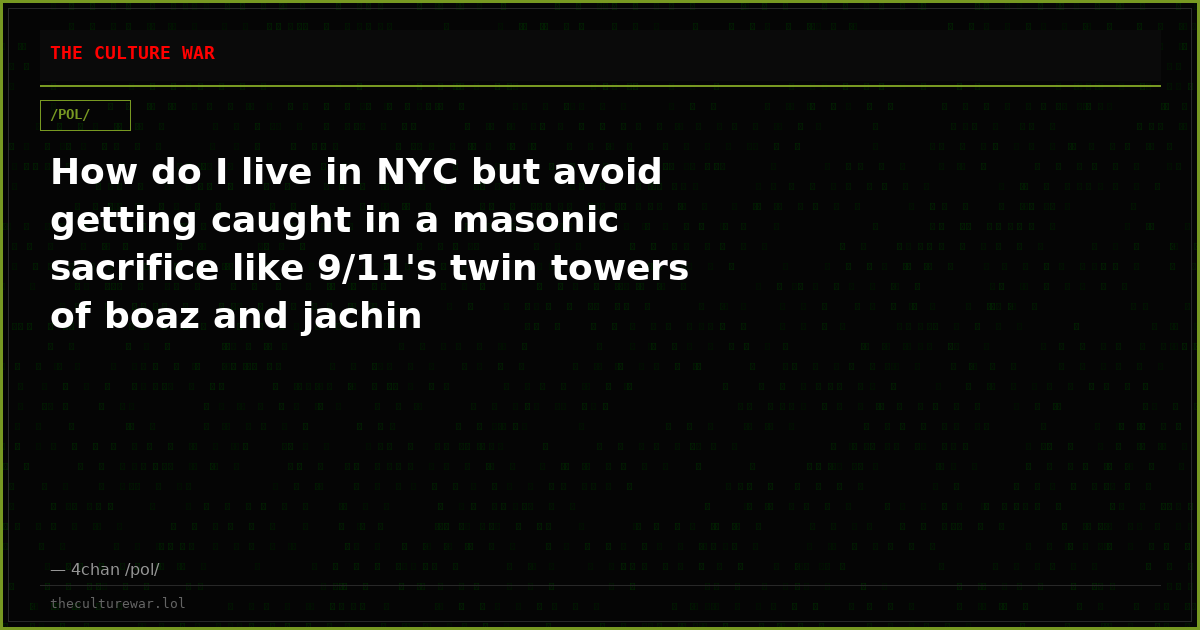 How do I live in NYC but avoid getting caught in a masonic sacrifice like 9/11's twin towers of boaz and jachin