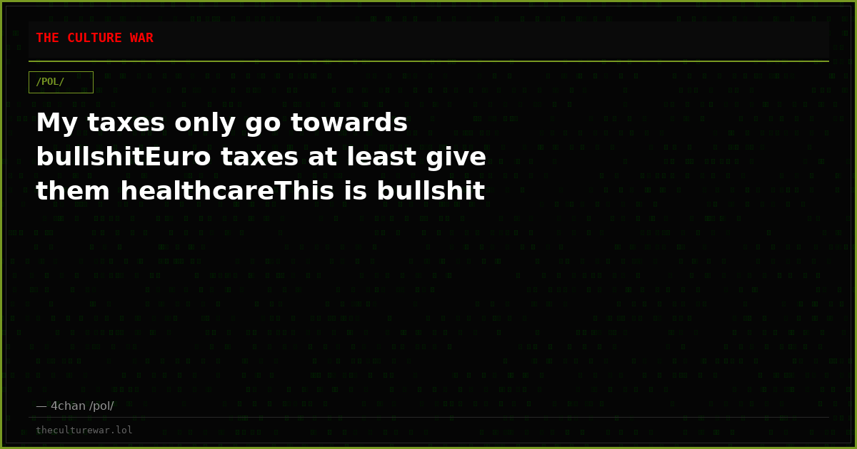 My taxes only go towards bullshitEuro taxes at least give them healthcareThis is bullshit