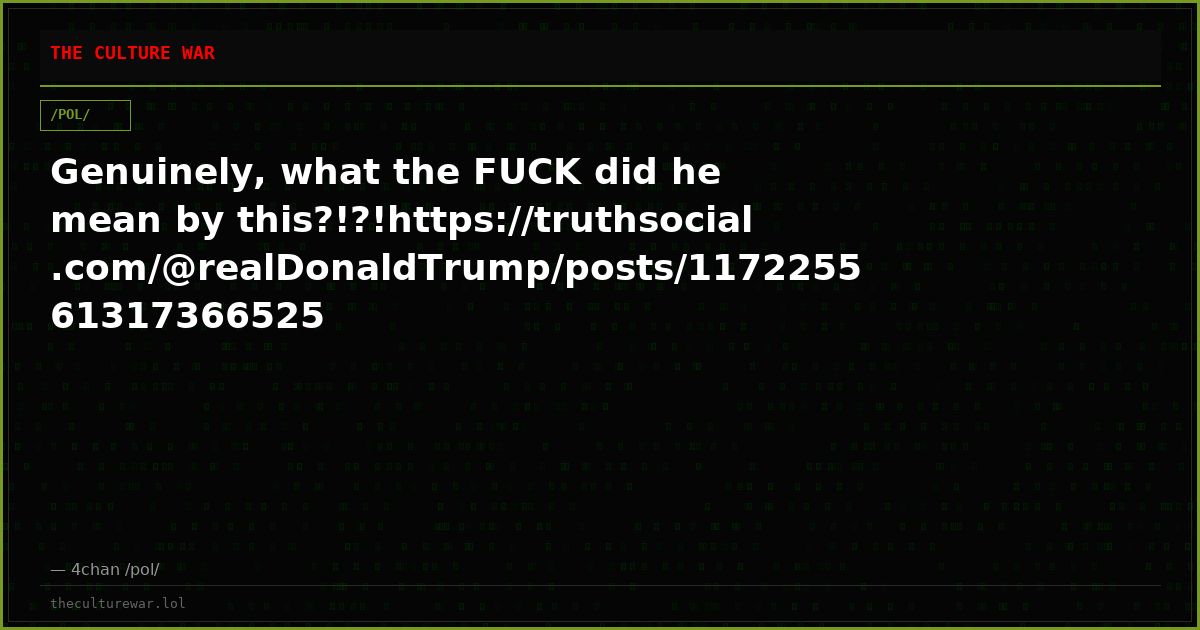 Genuinely, what the FUCK did he mean by this?!?!https://truthsocial.com/@realDonaldTrump/posts/117225561317366525
