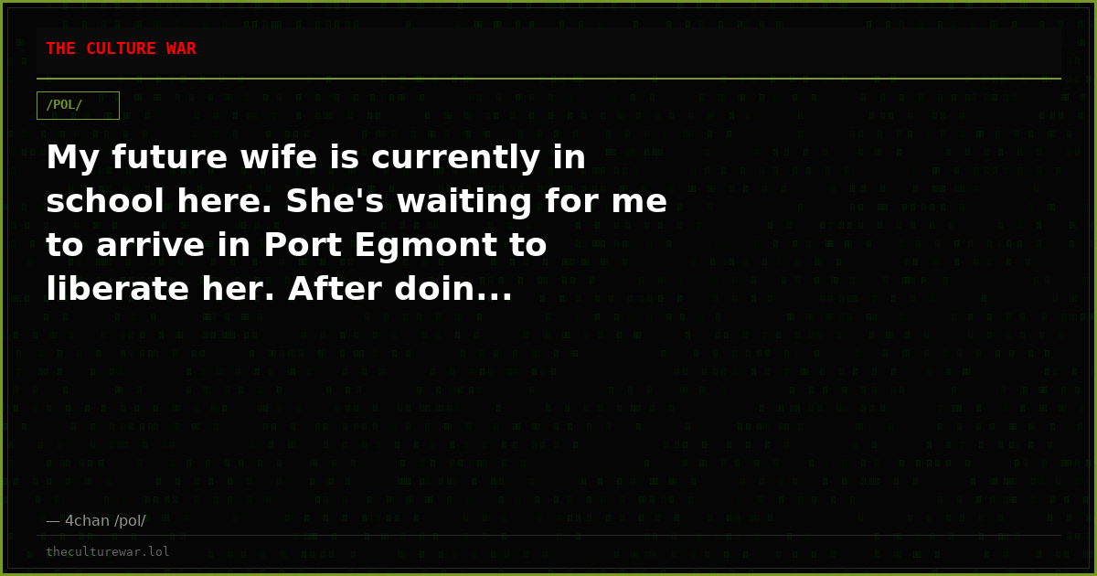 My future wife is currently in school here. She's waiting for me to arrive in Port Egmont to liberate her. After doin...