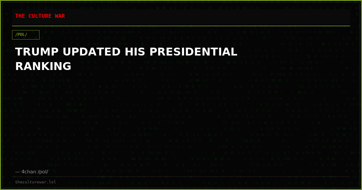 TRUMP UPDATED HIS PRESIDENTIAL RANKING