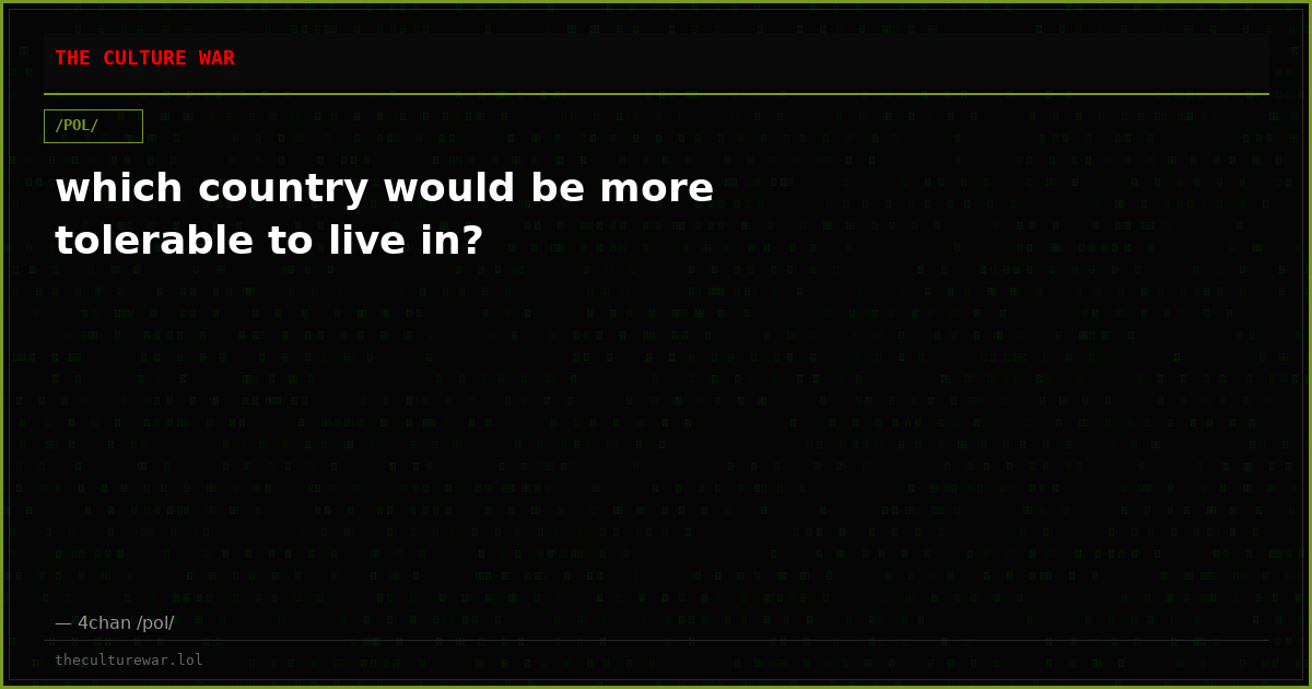 which country would be more tolerable to live in?