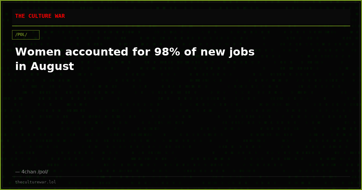 Women accounted for 98% of new jobs in August