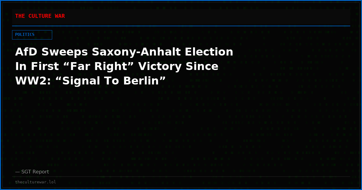 AfD Sweeps Saxony-Anhalt Election In First “Far Right” Victory Since WW2: “Signal To Berlin”