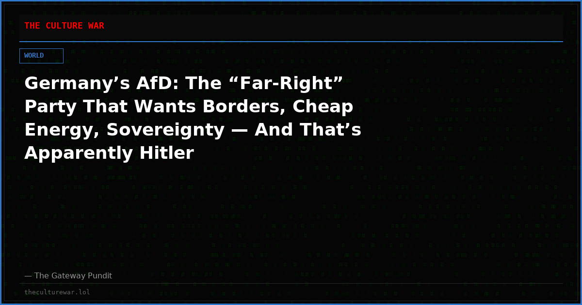 Germany’s AfD: The “Far-Right” Party That Wants Borders, Cheap Energy, Sovereignty — And That’s Apparently Hitler