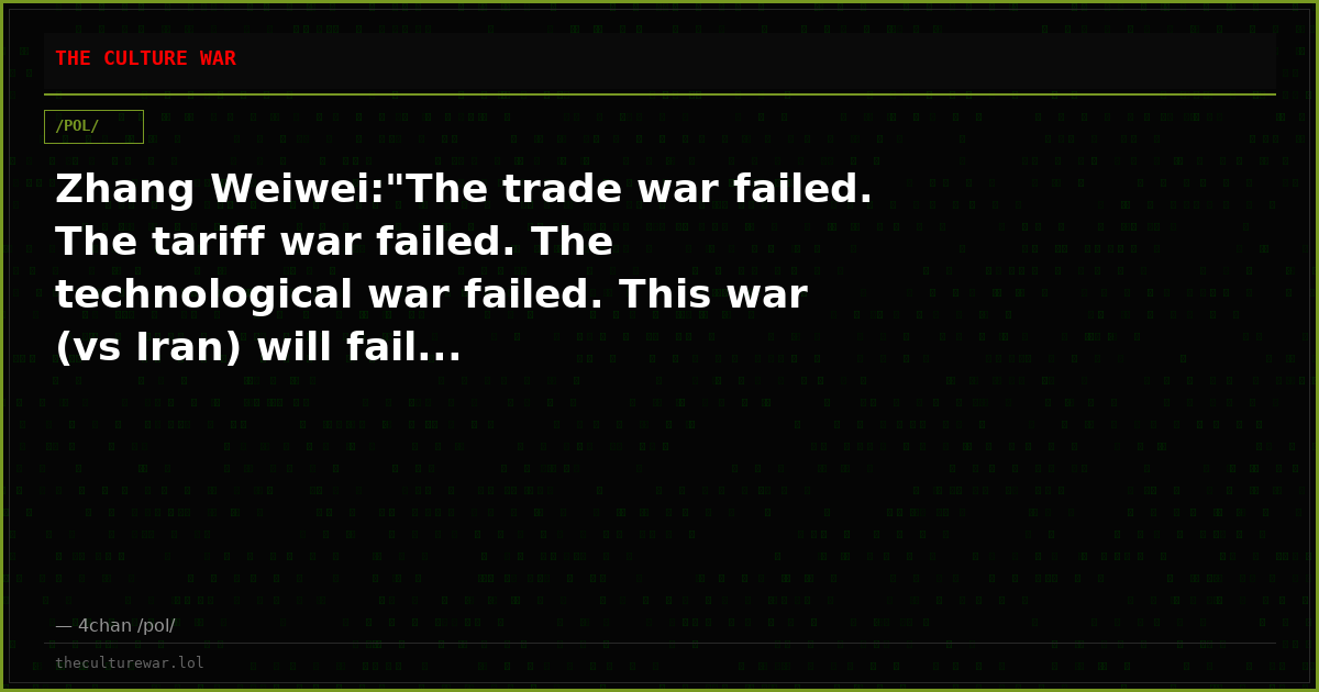 Zhang Weiwei:"The trade war failed. The tariff war failed. The technological war failed. This war (vs Iran) will fail...