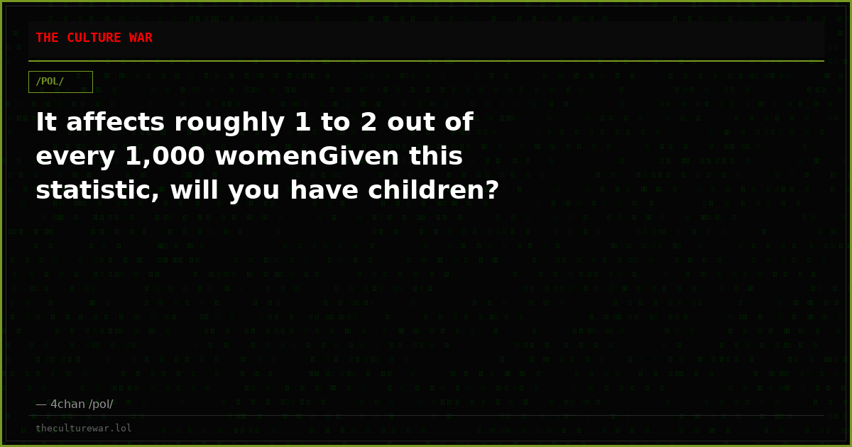 It affects roughly 1 to 2 out of every 1,000 womenGiven this statistic, will you have children?
