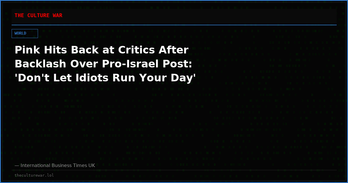 Pink Hits Back at Critics After Backlash Over Pro-Israel Post: 'Don't Let Idiots Run Your Day'