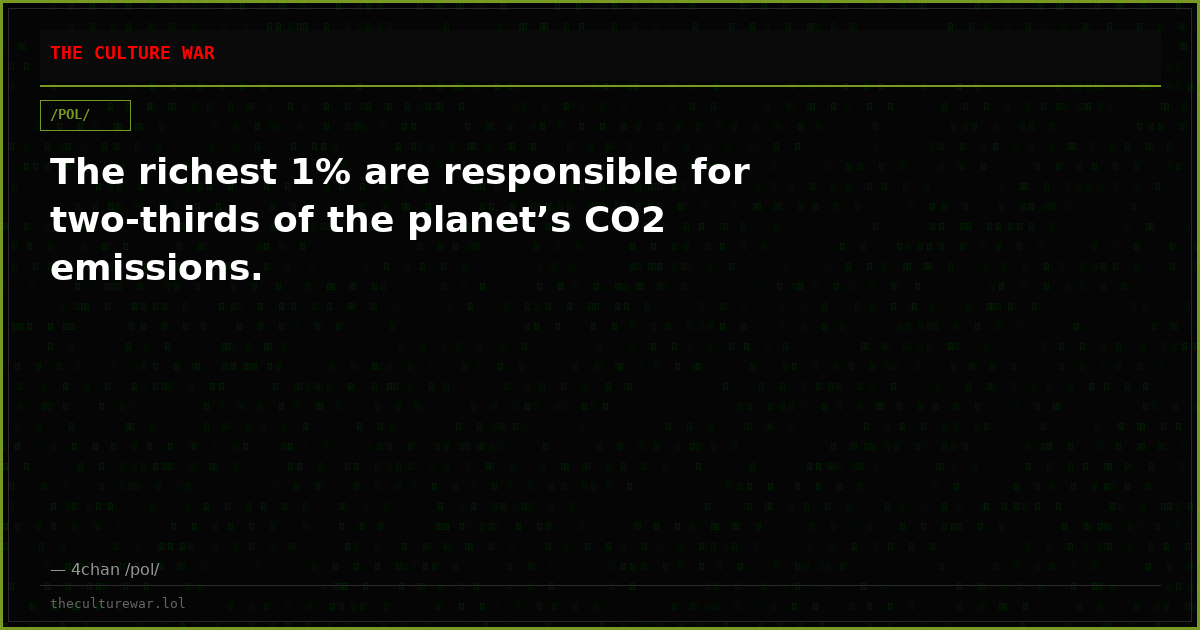 The richest 1% are responsible for two-thirds of the planet’s CO2 emissions.