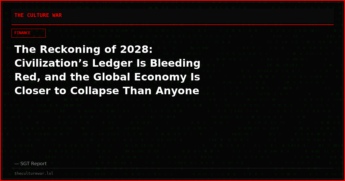 The Reckoning of 2028: Civilization’s Ledger Is Bleeding Red, and the Global Economy Is Closer to Collapse Than Anyone Wants to Admit