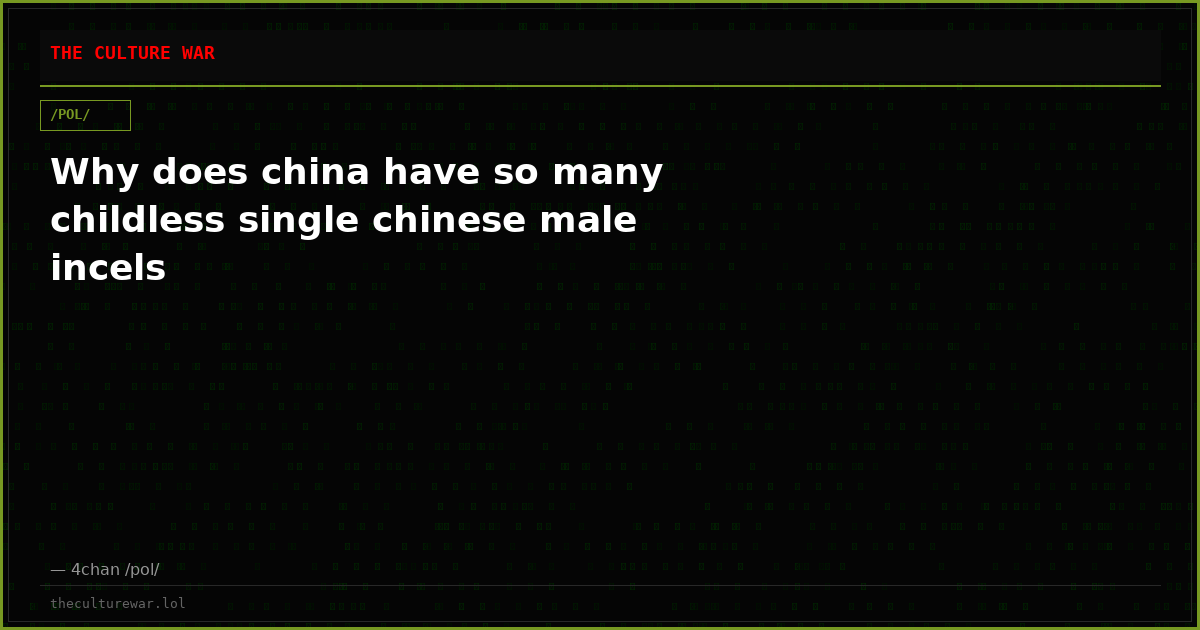 Why does china have so many childless single chinese male incels
