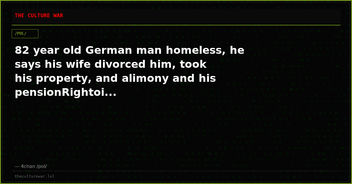 82 year old German man homeless, he says his wife divorced him, took his property, and alimony and his pensionRightoi...
