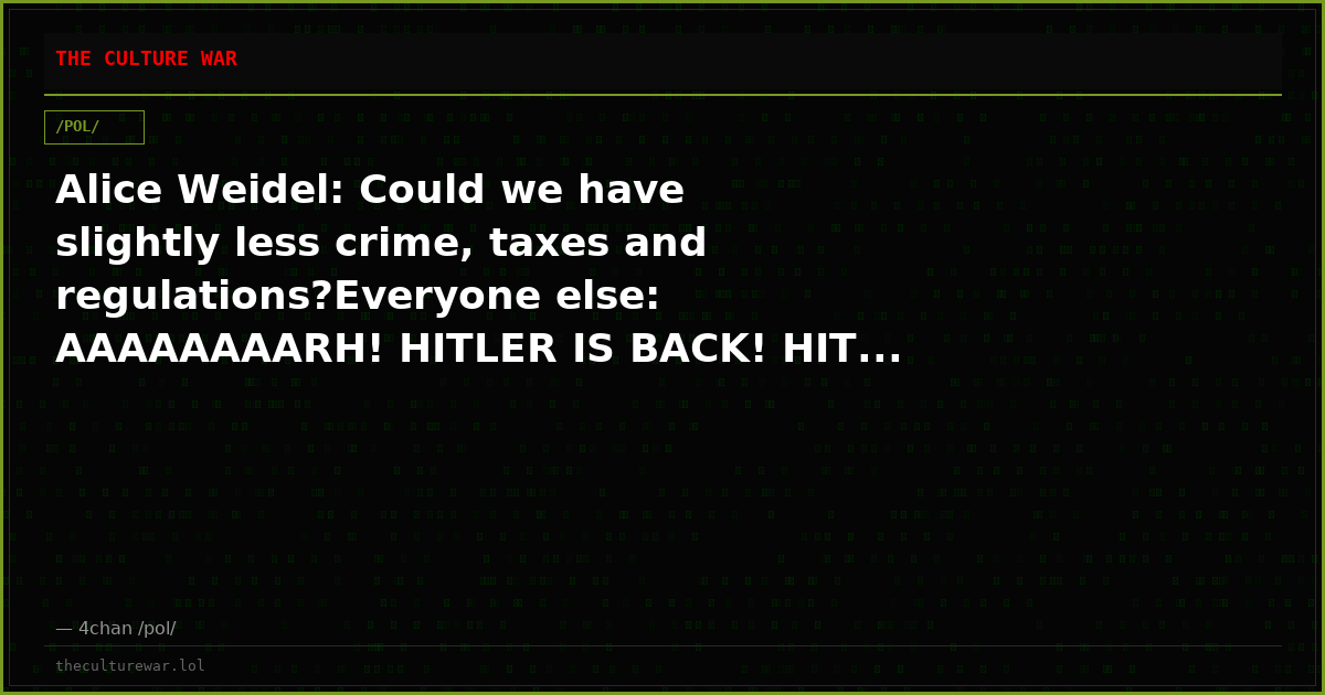 Alice Weidel: Could we have slightly less crime, taxes and regulations?Everyone else: AAAAAAAARH! HITLER IS BACK! HIT...