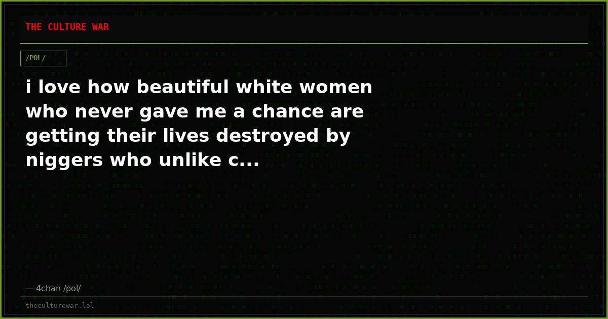 i love how beautiful white women who never gave me a chance are getting their lives destroyed by niggers who unlike c...