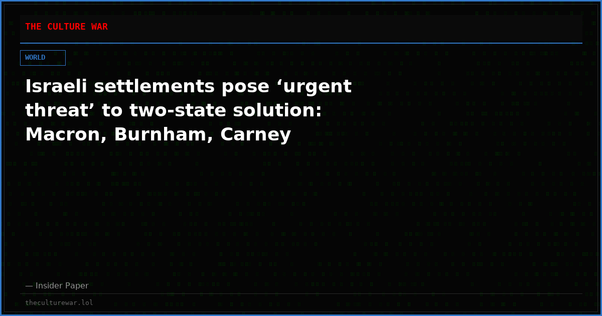 Israeli settlements pose ‘urgent threat’ to two-state solution: Macron, Burnham, Carney