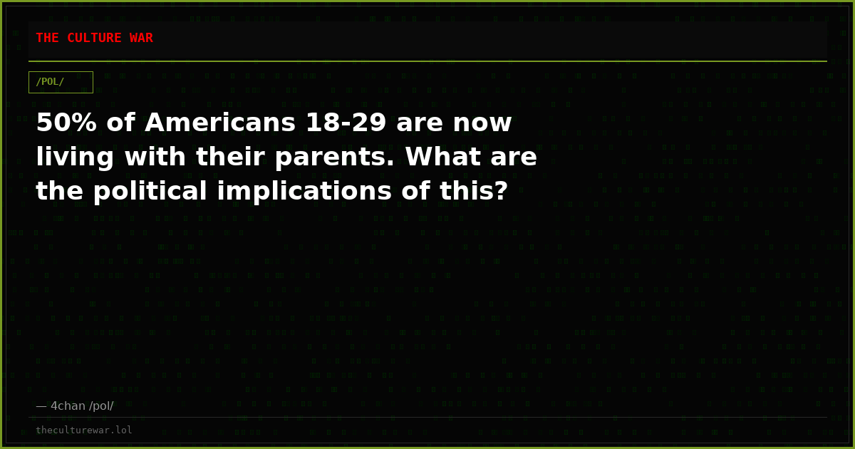 50% of Americans 18-29 are now living with their parents. What are the political implications of this?