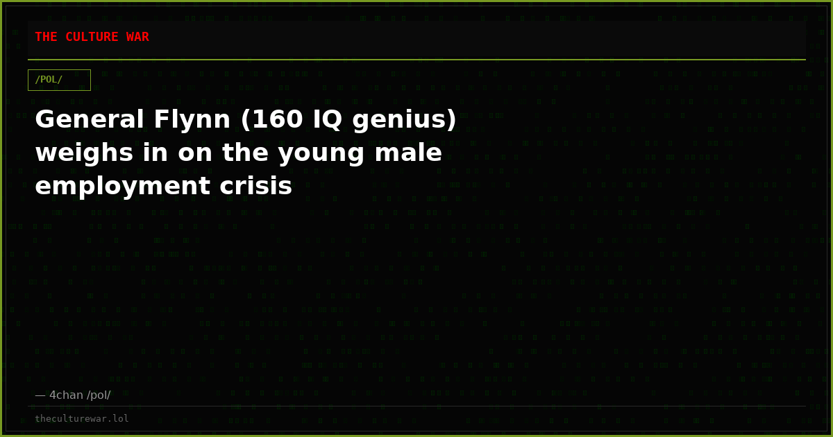 General Flynn (160 IQ genius) weighs in on the young male employment crisis