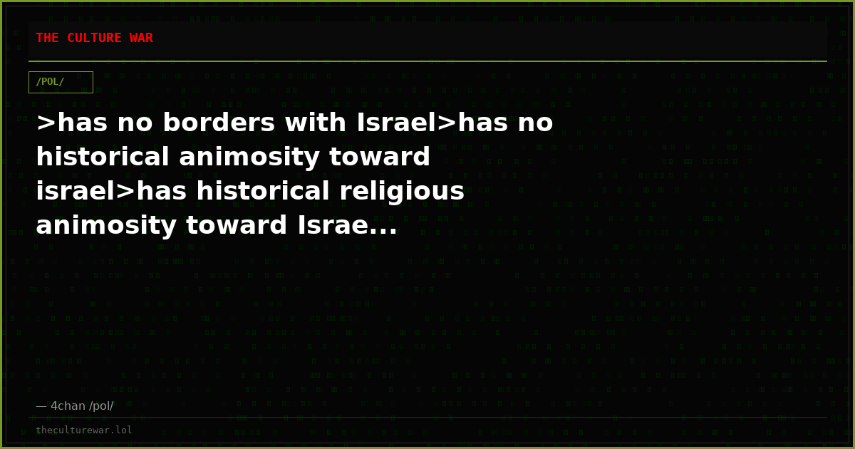 >has no borders with Israel>has no historical animosity toward israel>has historical religious animosity toward Israe...
