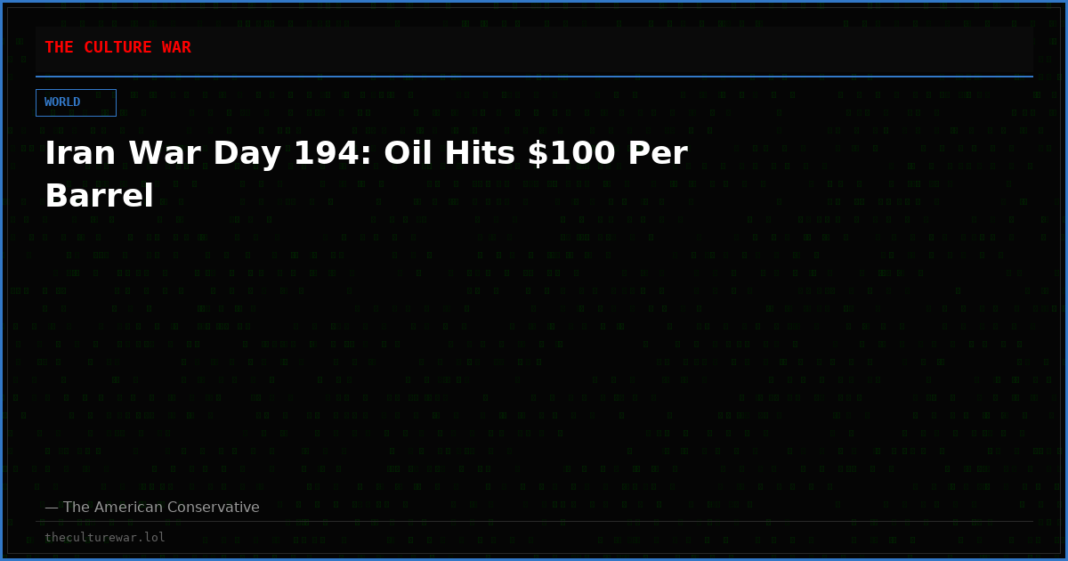 Iran War Day 194: Oil Hits $100 Per Barrel