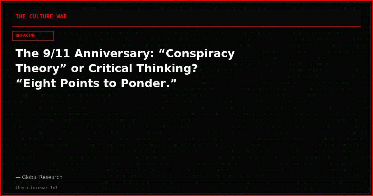 The 9/11 Anniversary: “Conspiracy Theory” or Critical Thinking? “Eight Points to Ponder.”