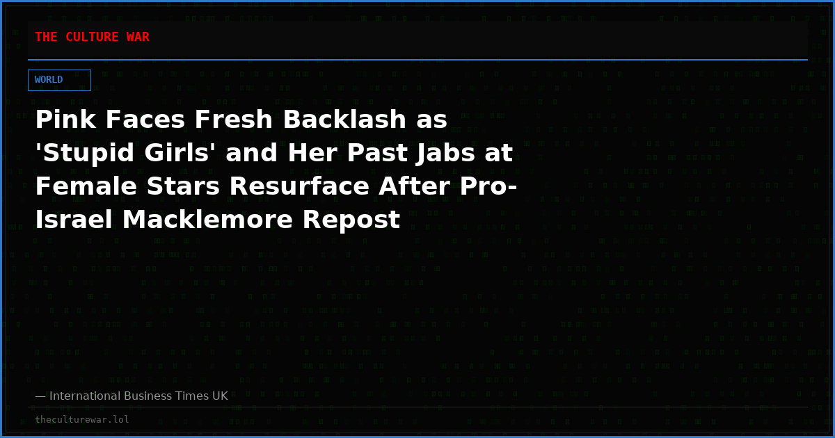 Pink Faces Fresh Backlash as 'Stupid Girls' and Her Past Jabs at Female Stars Resurface After Pro-Israel Macklemore Repost