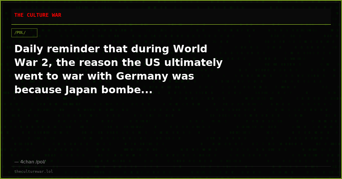Daily reminder that during World War 2, the reason the US ultimately went to war with Germany was because Japan bombe...