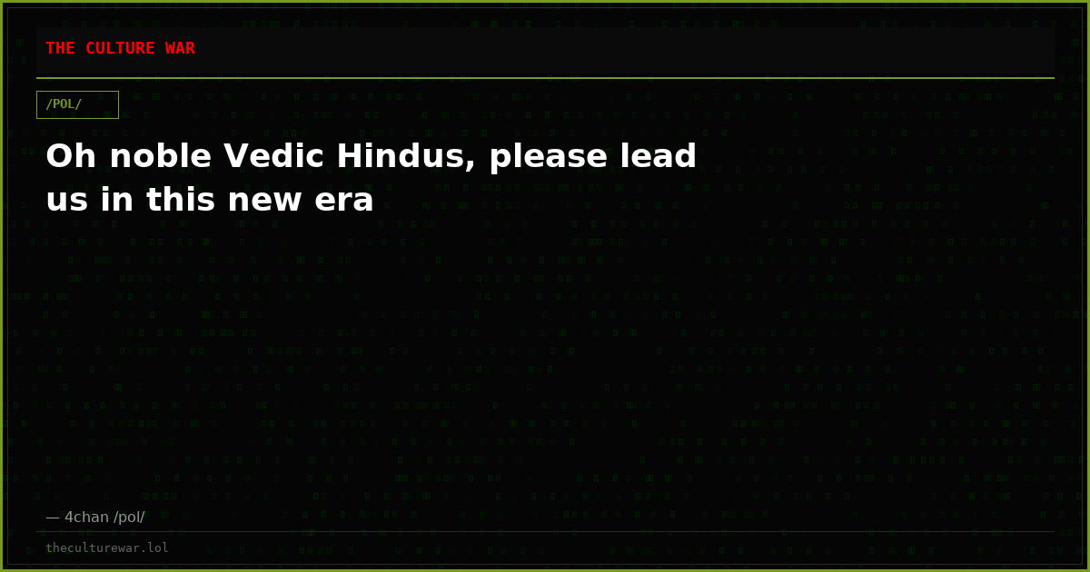 Oh noble Vedic Hindus, please lead us in this new era