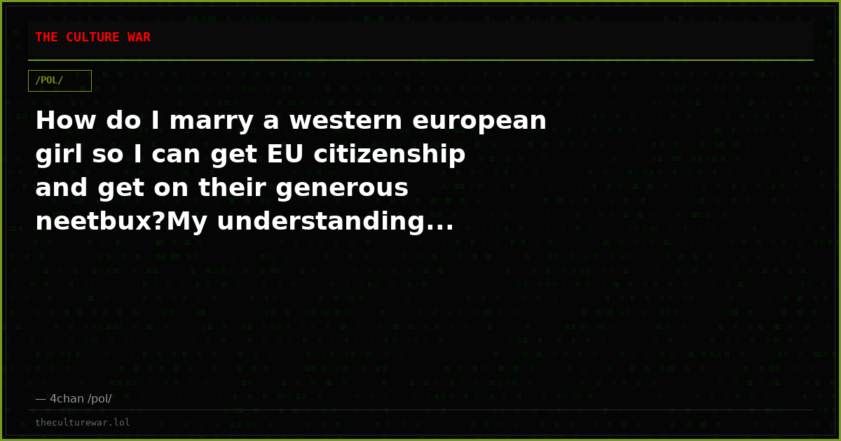 How do I marry a western european girl so I can get EU citizenship and get on their generous neetbux?My understanding...