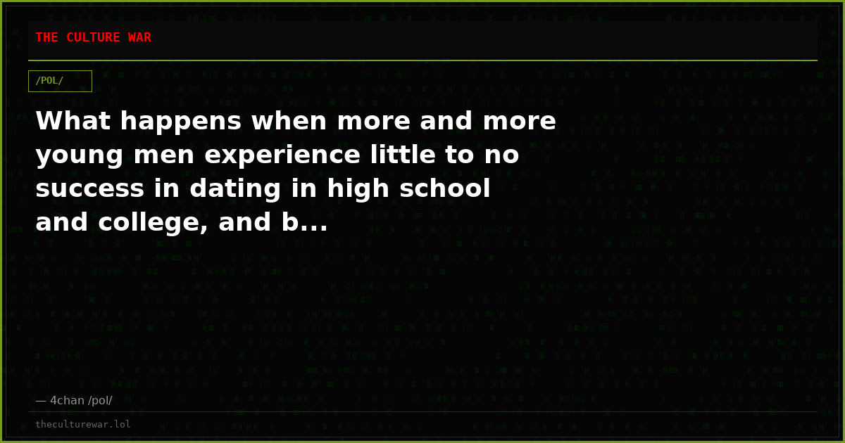 What happens when more and more young men experience little to no success in dating in high school and college, and b...