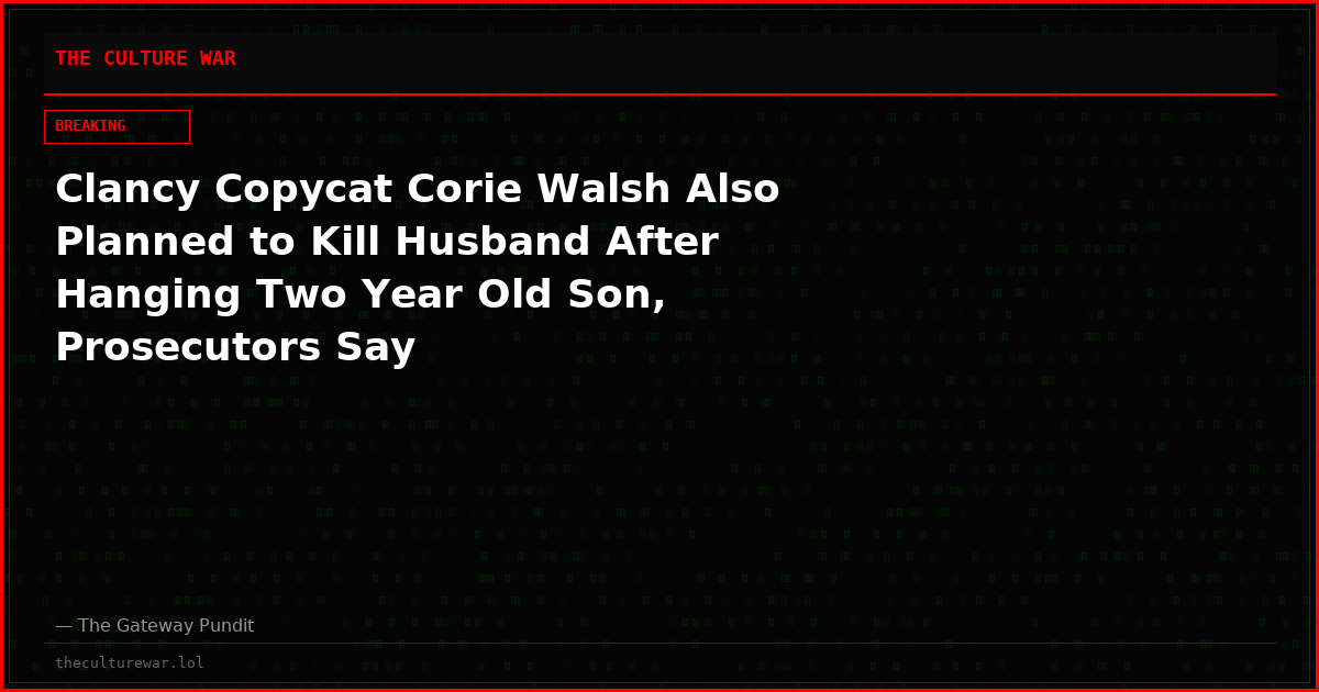 Clancy Copycat Corie Walsh Also Planned to Kill Husband After Hanging Two Year Old Son, Prosecutors Say