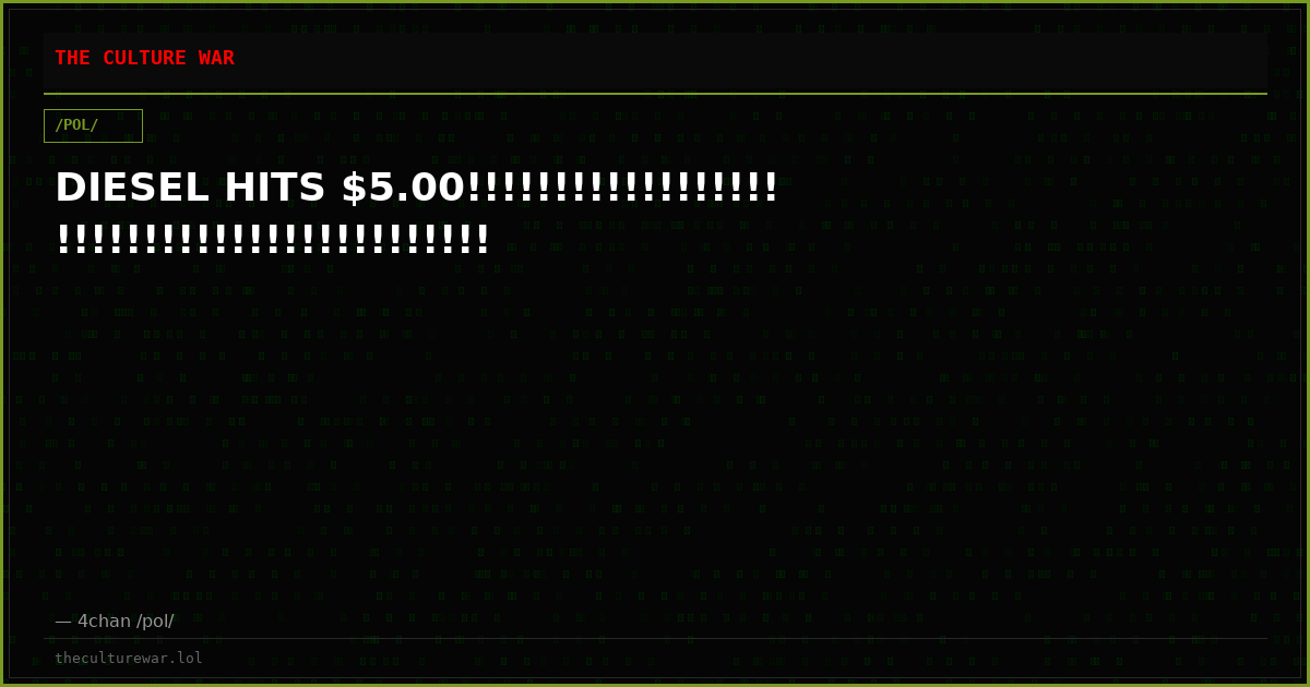 DIESEL HITS $5.00!!!!!!!!!!!!!!!!!!!!!!!!!!!!!!!!!!!!!!!!!!!