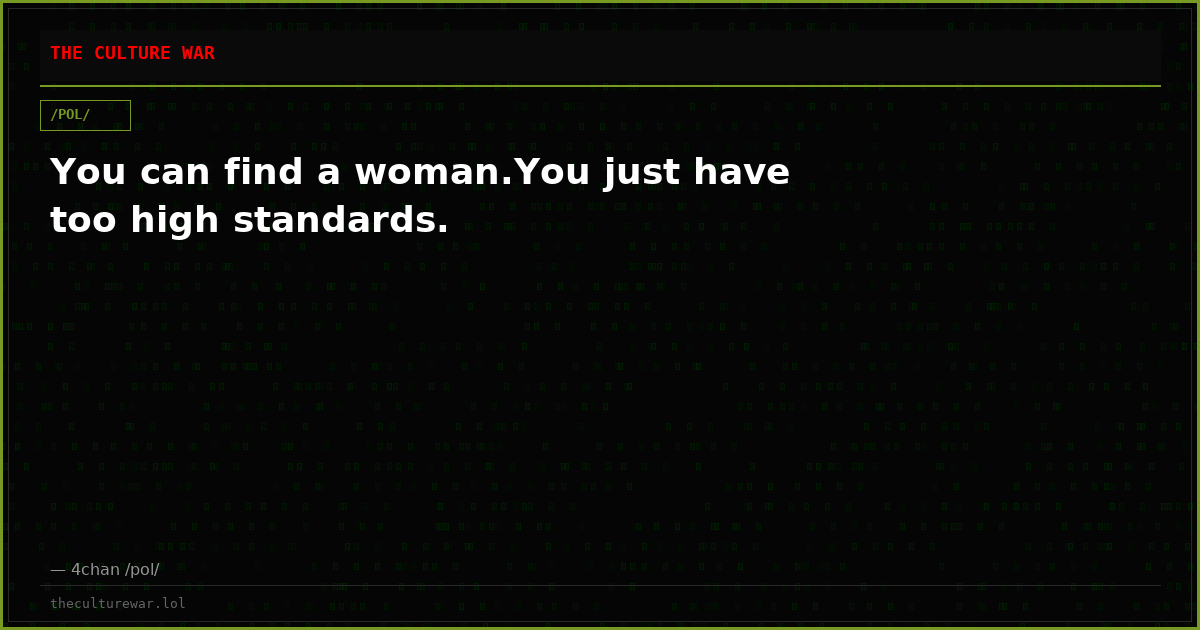 You can find a woman.You just have too high standards.