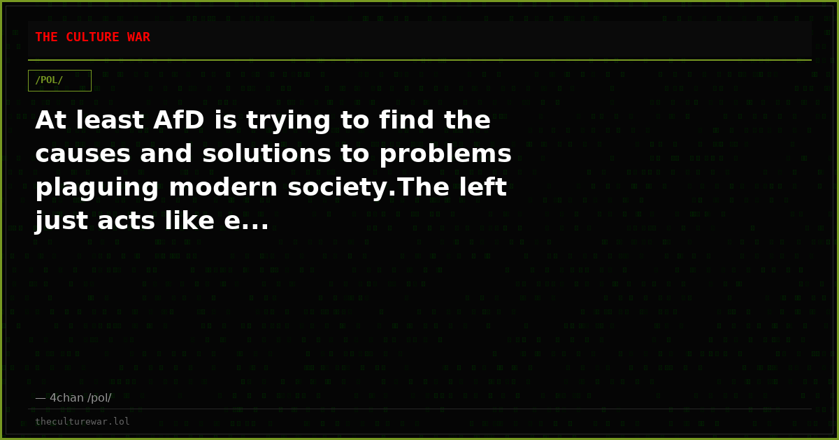 At least AfD is trying to find the causes and solutions to problems plaguing modern society.The left just acts like e...