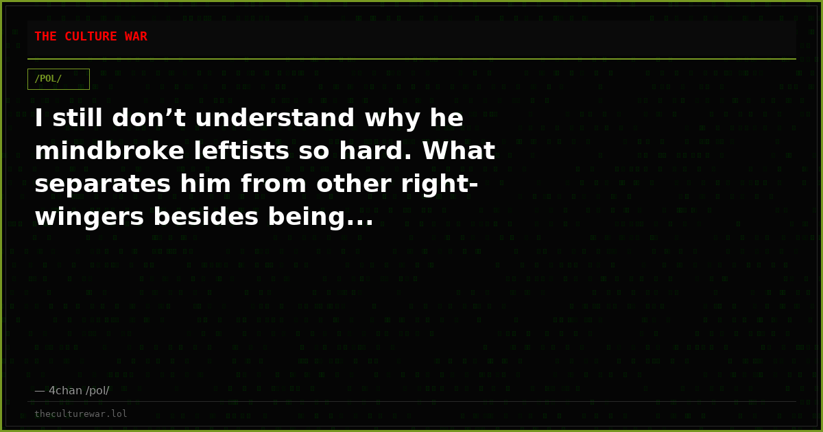I still don’t understand why he mindbroke leftists so hard. What separates him from other right-wingers besides being...