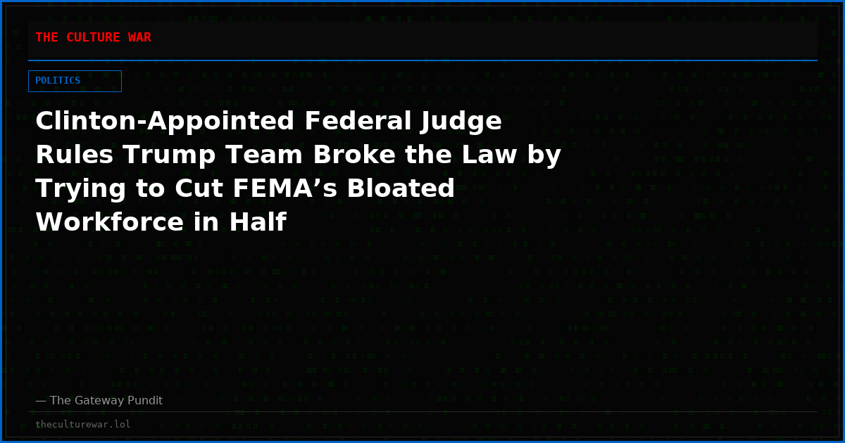 Clinton-Appointed Federal Judge Rules Trump Team Broke the Law by Trying to Cut FEMA’s Bloated Workforce in Half
