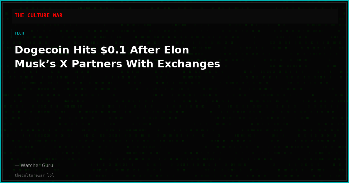 Dogecoin Hits $0.1 After Elon Musk’s X Partners With Exchanges