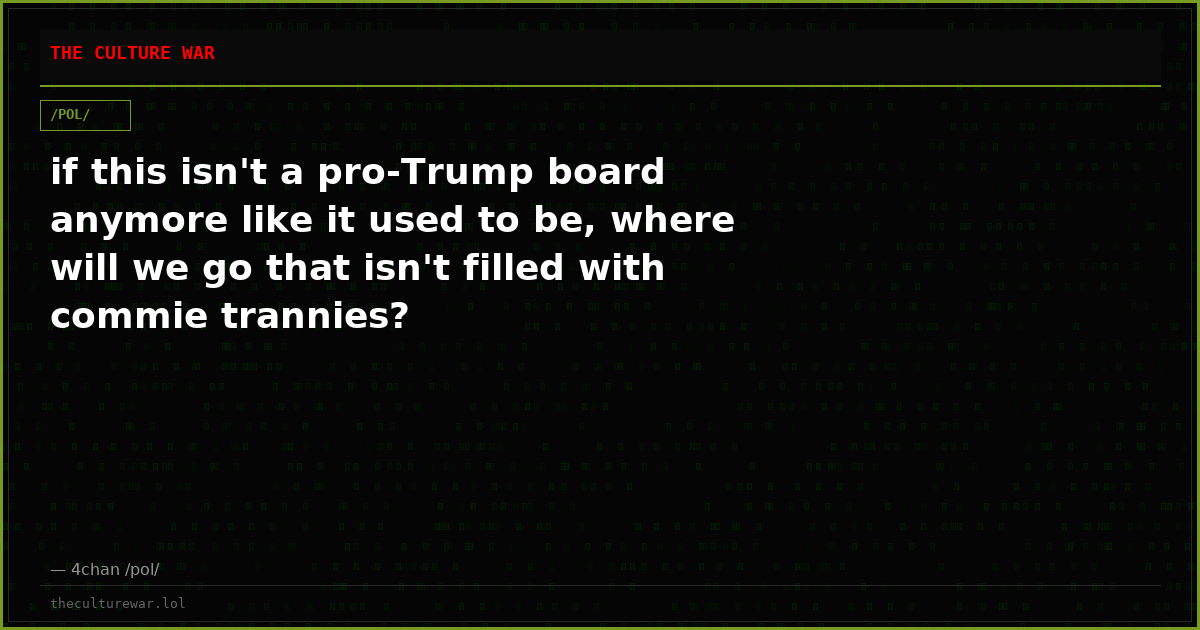 if this isn't a pro-Trump board anymore like it used to be, where will we go that isn't filled with commie trannies?