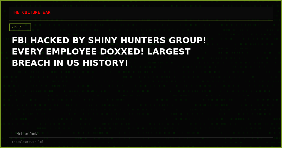 FBI HACKED BY SHINY HUNTERS GROUP! EVERY EMPLOYEE DOXXED! LARGEST BREACH IN US HISTORY!