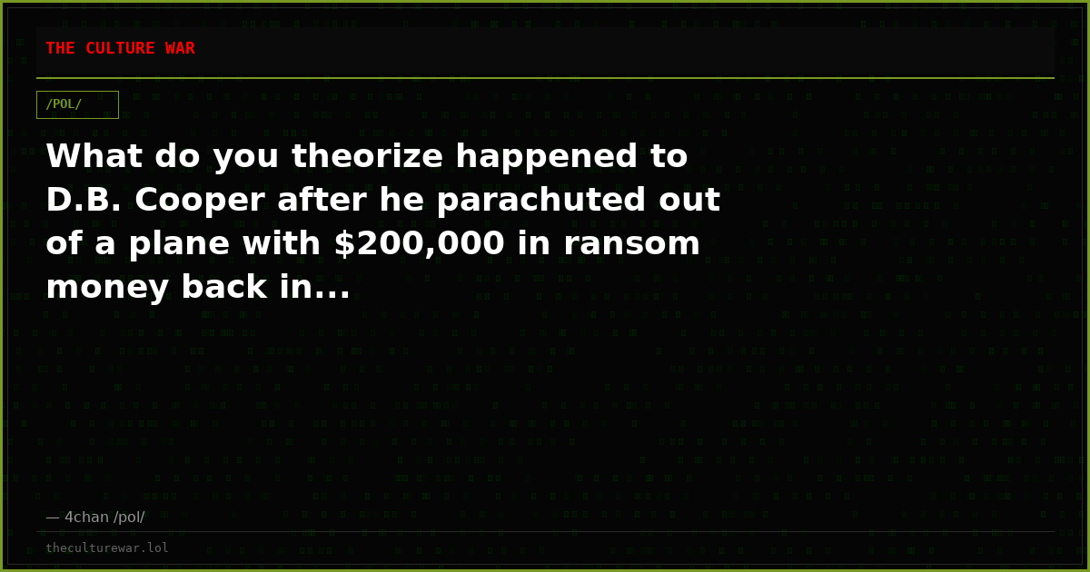 What do you theorize happened to D.B. Cooper after he parachuted out of a plane with $200,000 in ransom money back in...