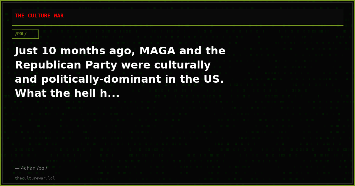 Just 10 months ago, MAGA and the Republican Party were culturally and politically-dominant in the US. What the hell h...