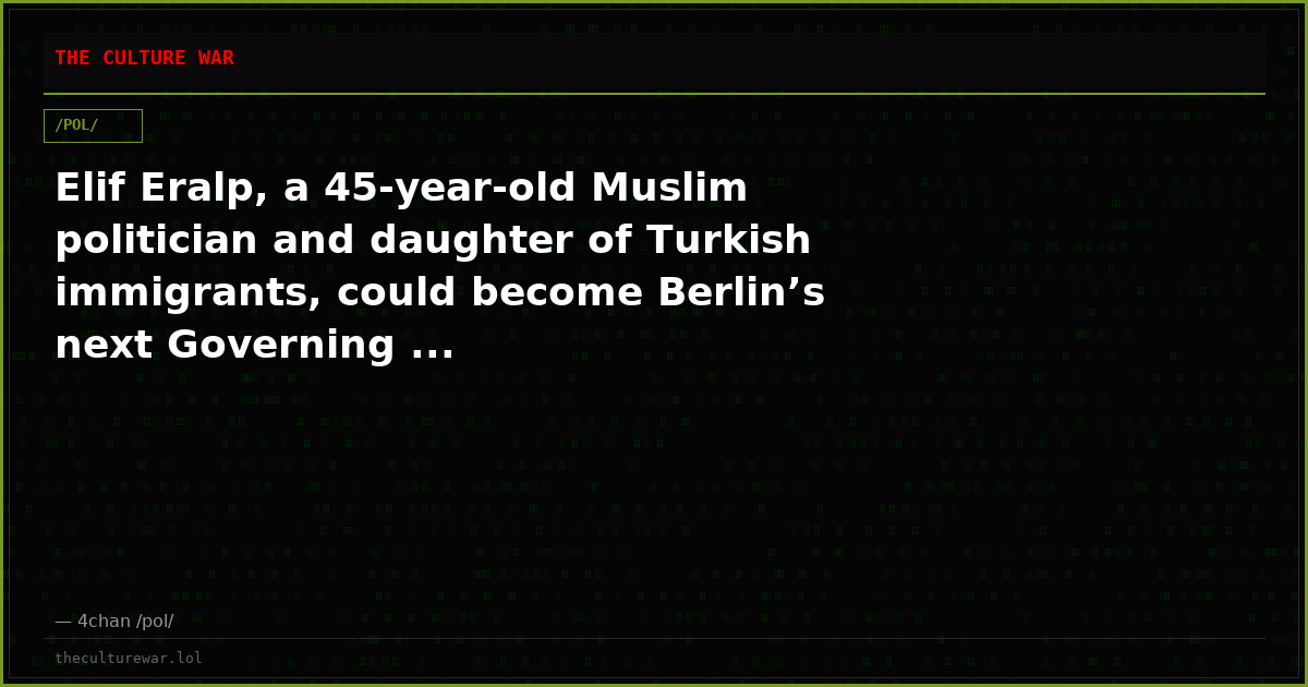 Elif Eralp, a 45-year-old Muslim politician and daughter of Turkish immigrants, could become Berlin’s next Governing ...