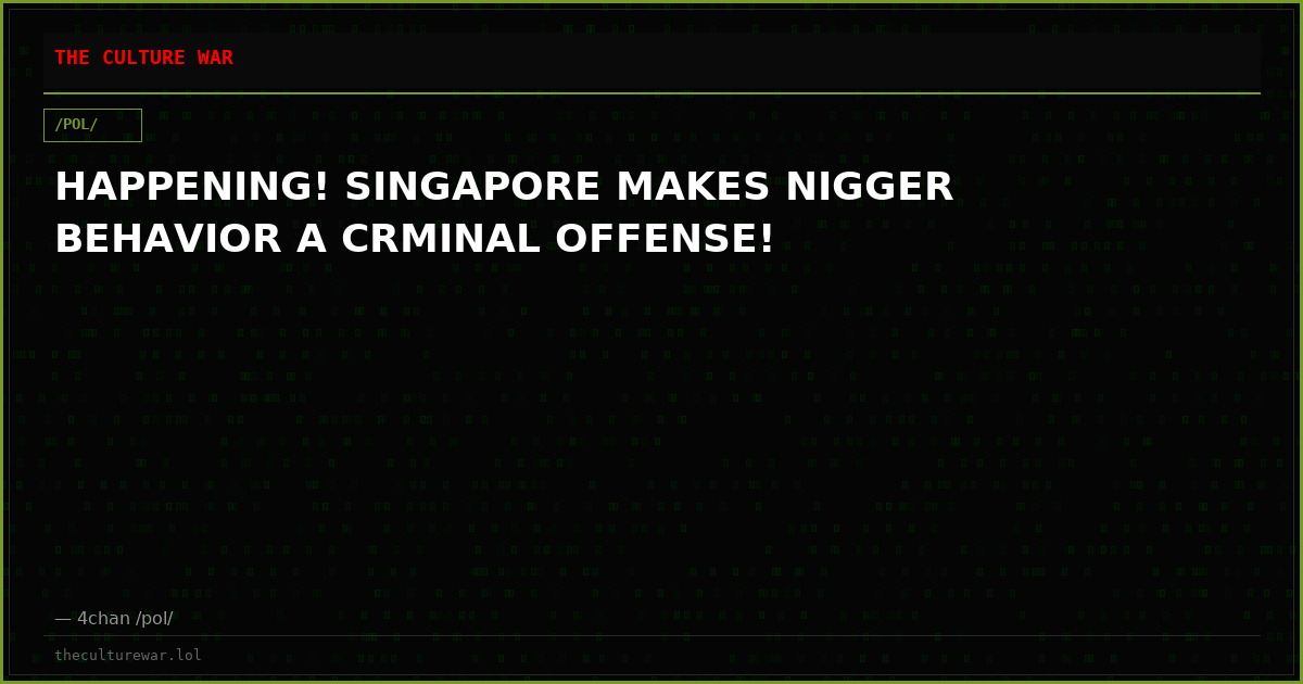 HAPPENING! SINGAPORE MAKES NIGGER BEHAVIOR A CRMINAL OFFENSE!