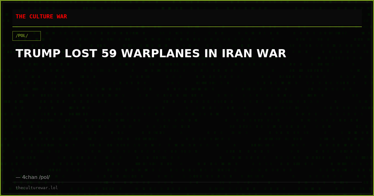 TRUMP LOST 59 WARPLANES IN IRAN WAR