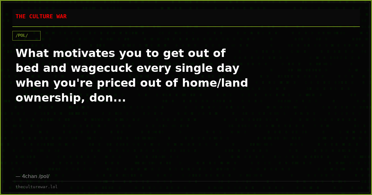 What motivates you to get out of bed and wagecuck every single day when you're priced out of home/land ownership, don...