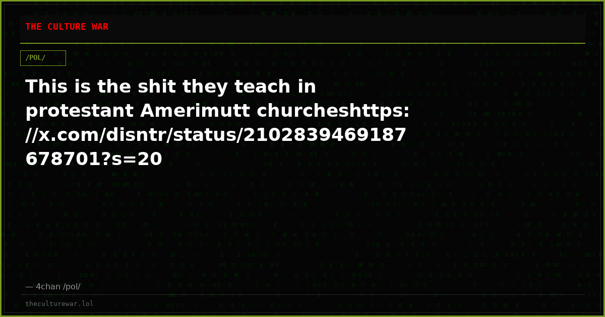 This is the shit they teach in protestant Amerimutt churcheshttps://x.com/disntr/status/2102839469187678701?s=20