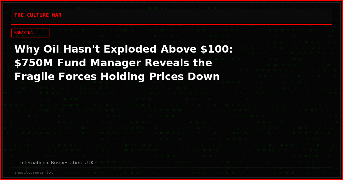 Why Oil Hasn't Exploded Above $100: $750M Fund Manager Reveals the Fragile Forces Holding Prices Down