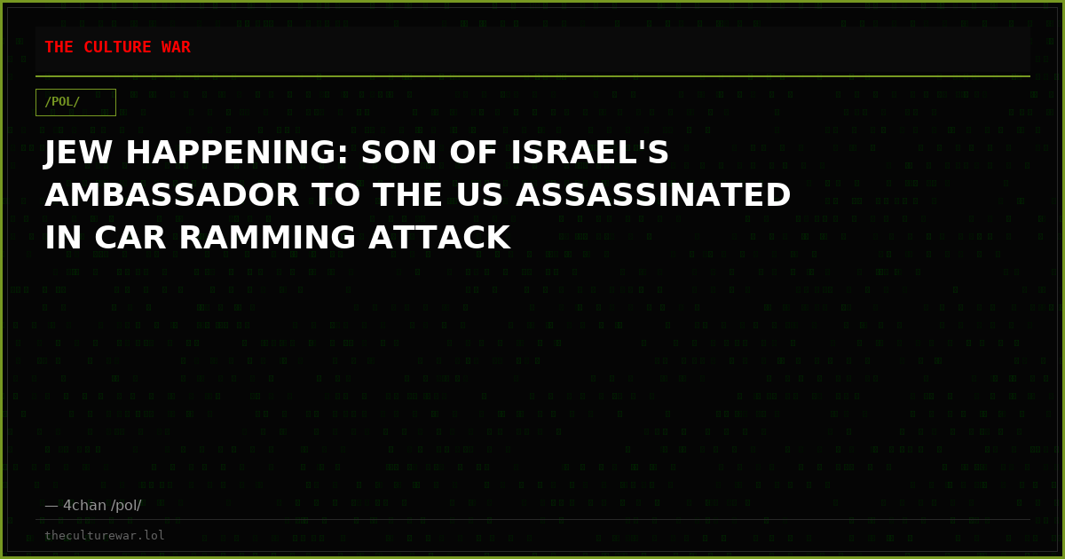 JEW HAPPENING: SON OF ISRAEL'S AMBASSADOR TO THE US ASSASSINATED IN CAR RAMMING ATTACK