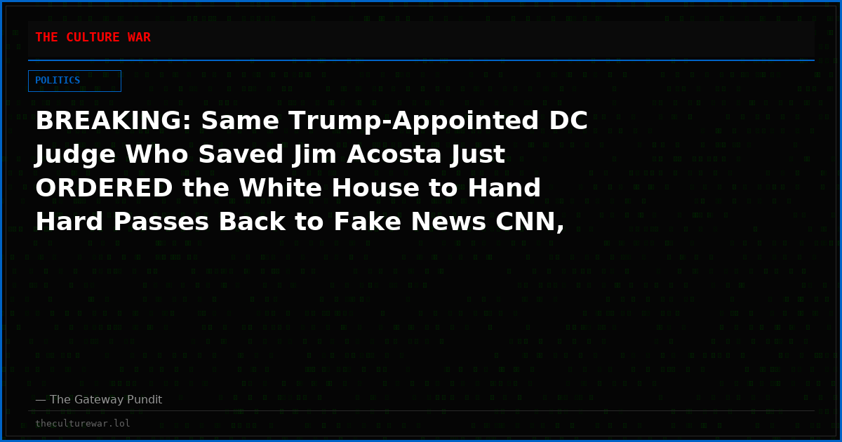 BREAKING: Same Trump-Appointed DC Judge Who Saved Jim Acosta Just ORDERED the White House to Hand Hard Passes Back to Fake News CNN, MS NOW, and Politico